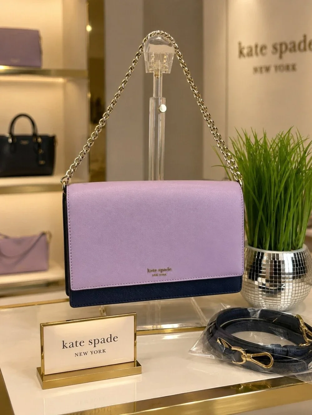 Kate Spade New York Blockcolor Lavender White & Navy Shoulder Crossbody Bag